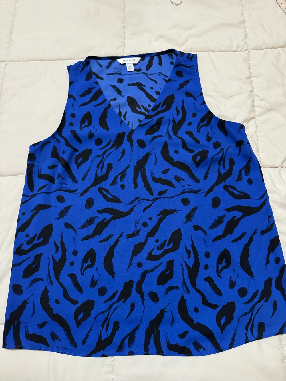 Nine West Royal Blue and Black V-Neck Sleeveless Camisole